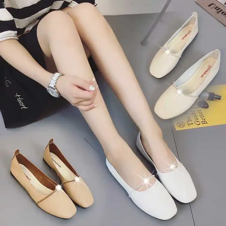 

2018 Spring And Autumn New Style Pearl Shoes Square Head Low-Cut Korean-style Flat Shoes WOMEN'S Thin Shoes Flat Top Shoes Women