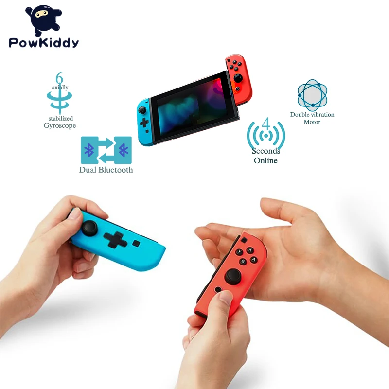 POWKIDDY Wireless Joy Controller Left & Right For Switch Console Joystick Strap Red And Blue Video Games Bluetooth (L+R) Gamepad