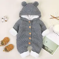 Newborn Baby Clothes Cardigan Hooded Rompers Autumn Winter Girl Boy Fashion Infant Costume Kids Toddler Cashmere Knit Jumpsuit 3
