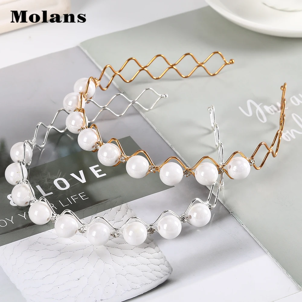 

MOLANS Alloy Simple Pearl Hair Hoop Women Elegant Headband Fashion Korean Hair Band Hair Accessories 2019 New Arrival