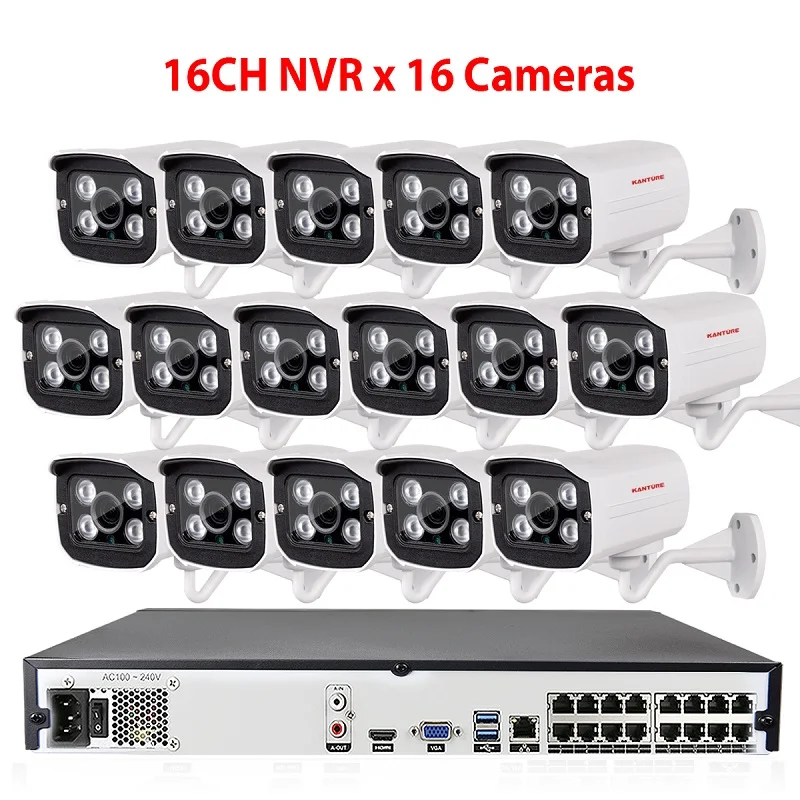 16CH NVR x 16 Camera KANTURE H.265+ 16CH 5MP POE NVR комплект 2MP 1080P безопасности Открытый водонепроницаемый аудио запись IP камеры CCTV системы видеонаблюдения - Цвет: 16CH NVR x 16 Camera