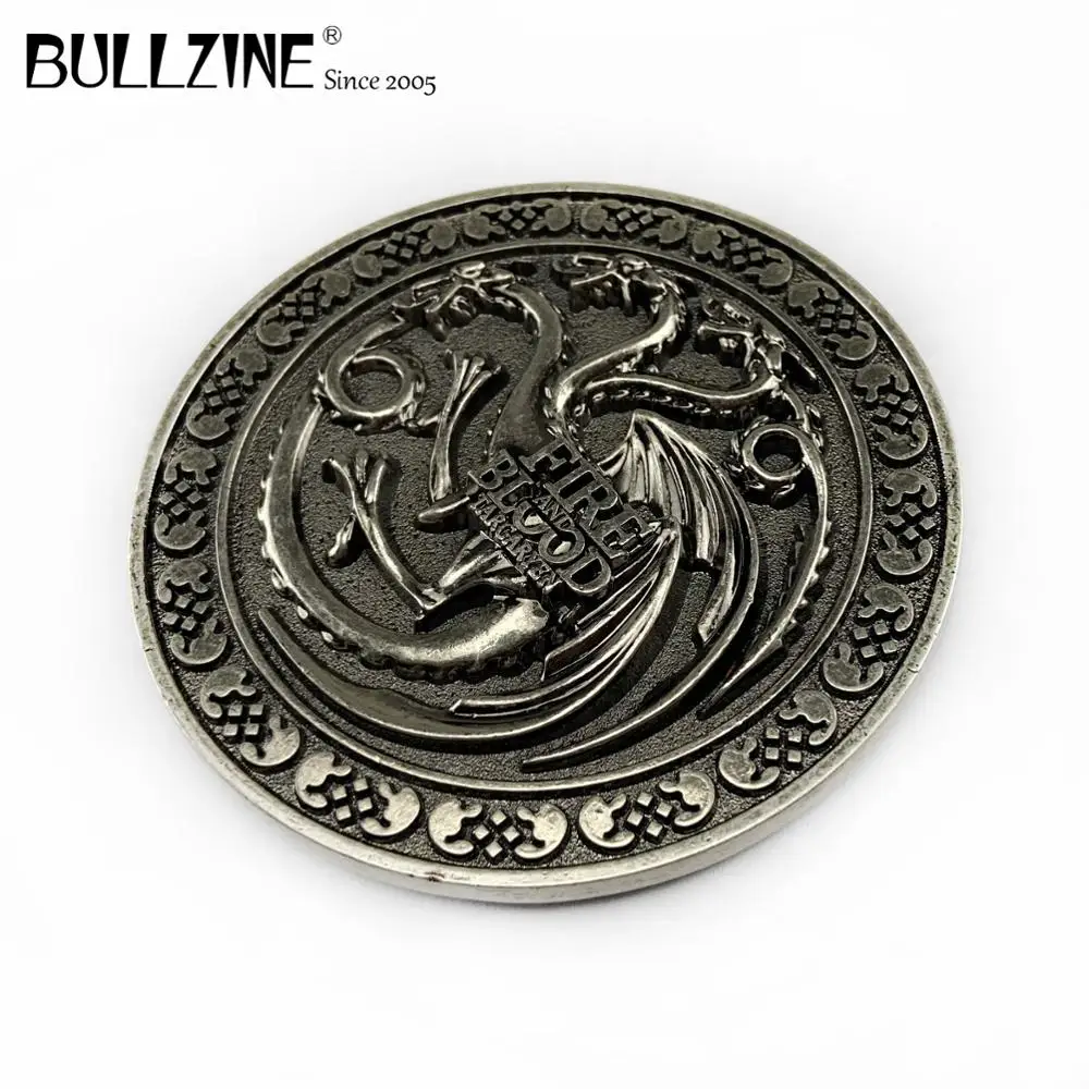 Пряжка для ремня Bullzine fire and blood dragon с античной серебряной отделкой FP 03686 шириной 4