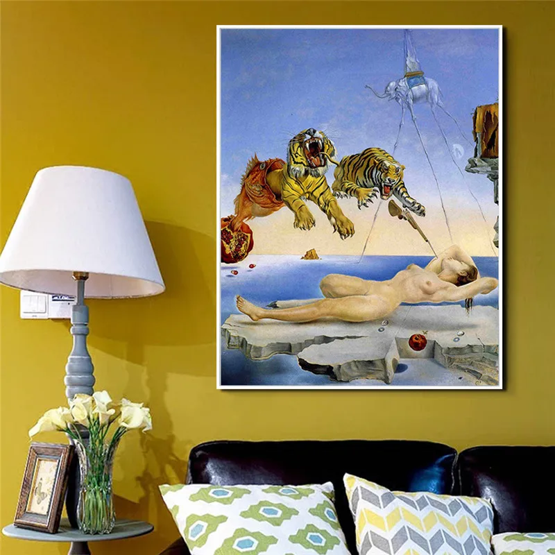 

Tiger Elephant Girl By Salvador Dali Print On Canvas Painting Surrealism Abstract Wall Art Pictures For Living Room Home Decor