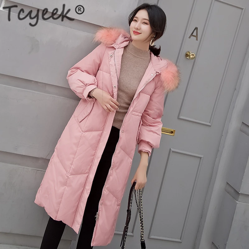 

Tcyeek 2019 Winter Jackets Fashion Women's Down Jacket with Real Raccoon Fur Hooded Thick Warm Duck Down Coat Female Hiver W1281