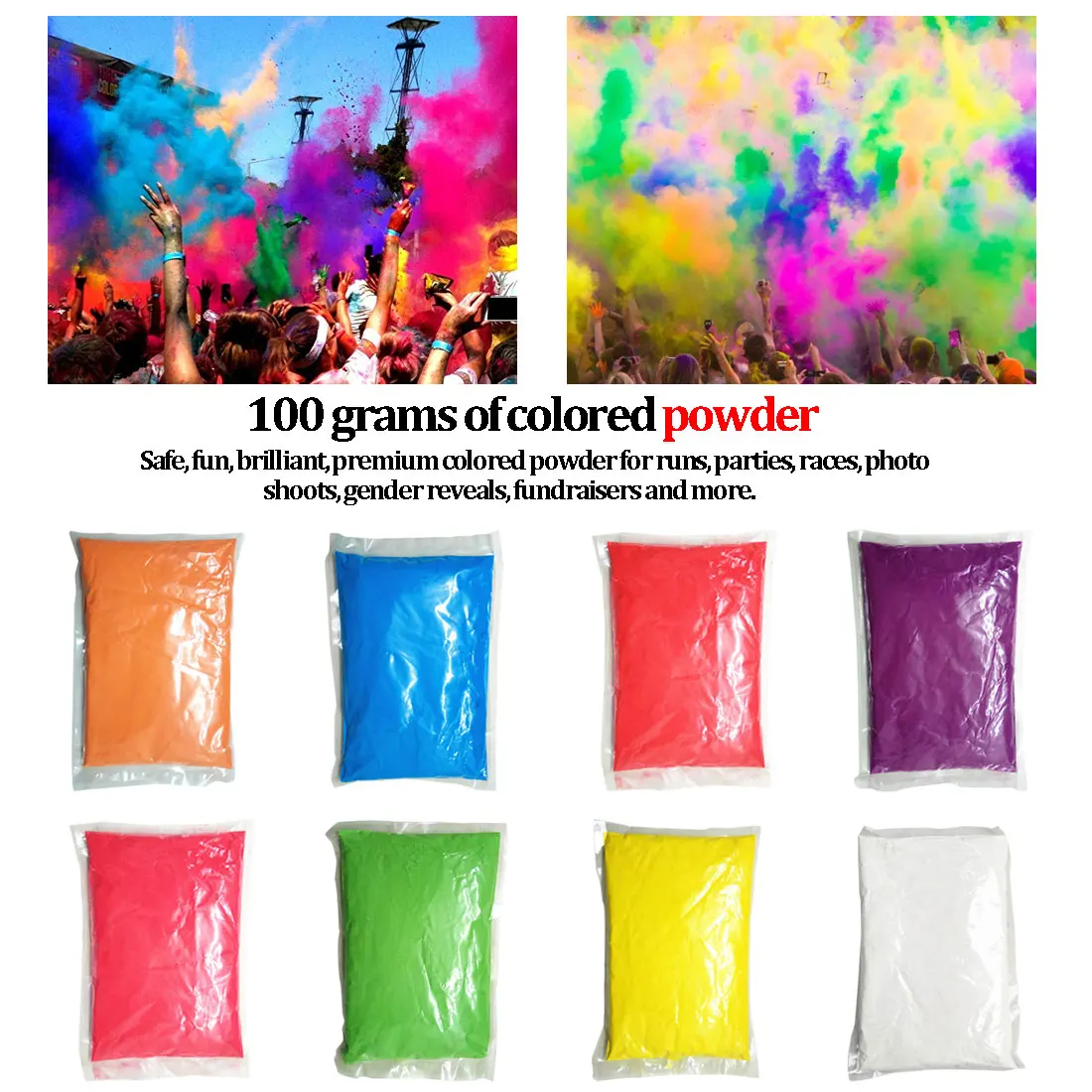 Новинка 100 г/пакет цветные пудры для Holi вечерние новые праздничные игрушки Радужный бегущий порошок фотобудка реквизит сплошной цвет