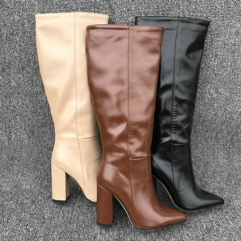 

Western Boots Women Knee High Boots Fashion Cowboy Pointed Toe Ladies Shoes Female Thick High Heels Shoes Ladies Winter Boots
