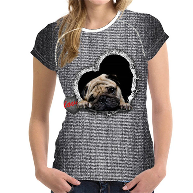 FORUDESIGNS Camiseta vaquera 3D para mujer, remeras con estampado de perros, Tops Harajuku con estampado de animales, ropa femenina|t shirt harajuku|shirt harajukut shirt - AliExpress