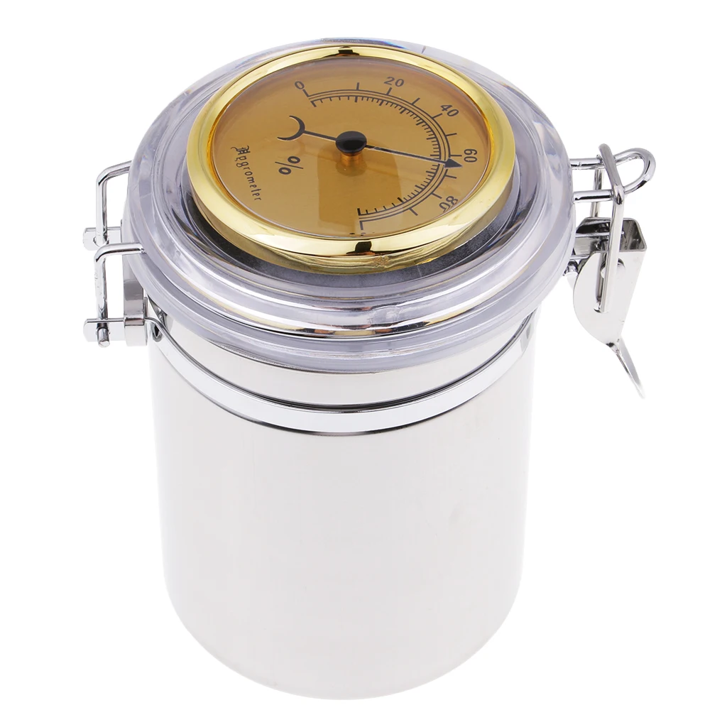 Cigar Humidor Jar with Humidifier and Hygrometer - Hold Multiple Cigars  - Airtight Stainless Steel Case
