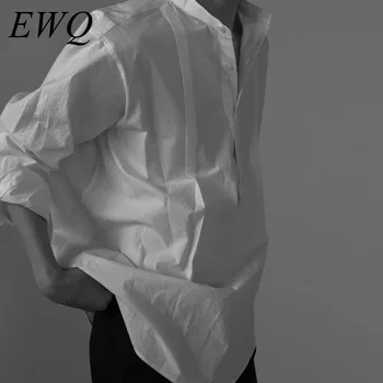 

EWQ / men's wear 2020 spring trendy black white oversize shirt korean tide new vent hem ireegular cotton tops comfortable 9Y1484
