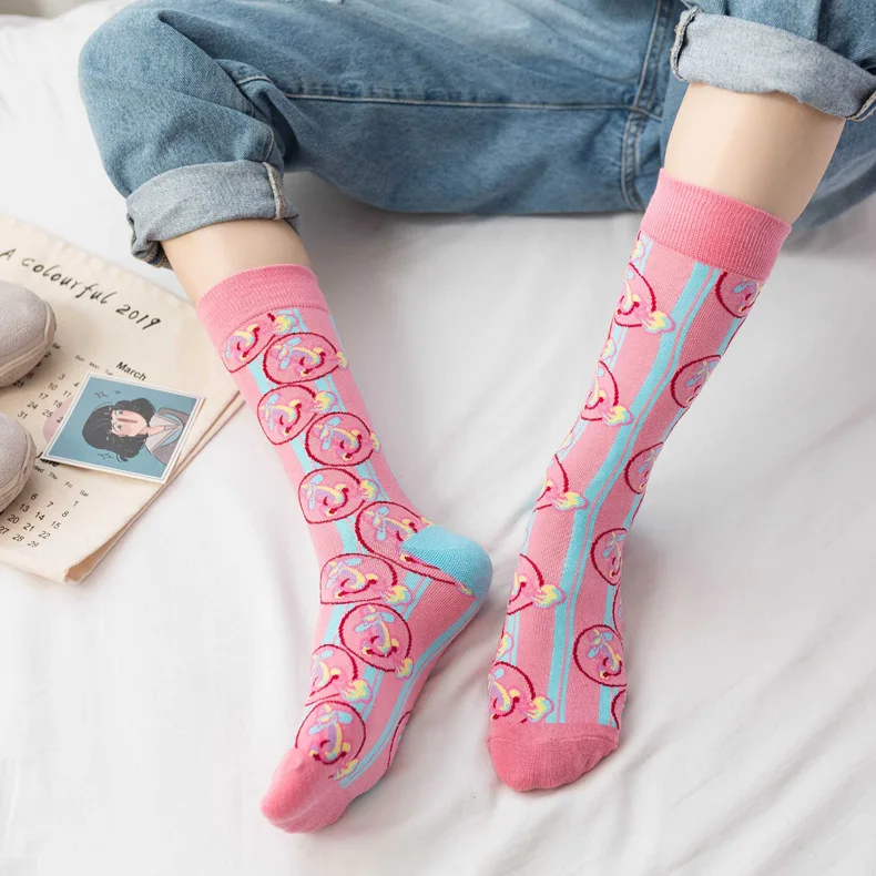 Cotton Streetwear Funny Sock Woman Harajuku Socks Tropical Fruit Socks Avocado Banana Sock Girl Cute Print Long Soks 5 Pairs/set