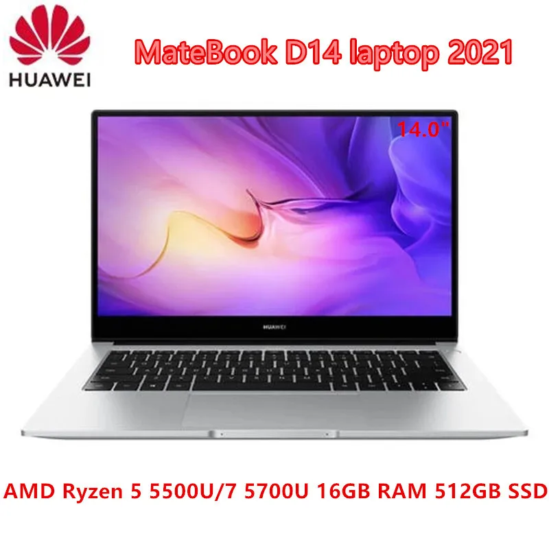 Качественный ноутбук HUAWEI MateBook D 14 2021 14-дюймовый FHD экран AMD Ryzen 7 5700U 8-ядерный 16