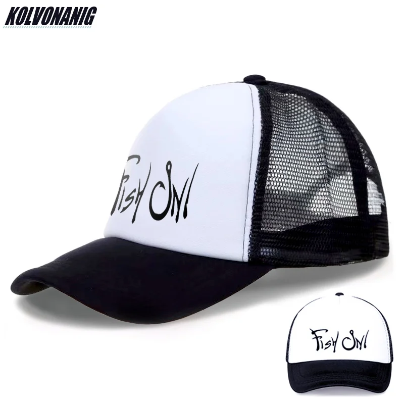2021 Summer Fish On Fishhook Funny Printed Trucker Caps For Men Women