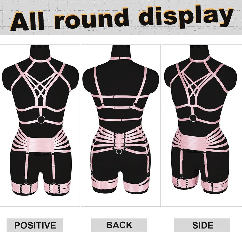 

Sexy Body Harness Elastic Strappy Tops Cage Bra Bondage Breast Garter Belts Set Women Erotic Lingerie Dress Dance Rave Costume