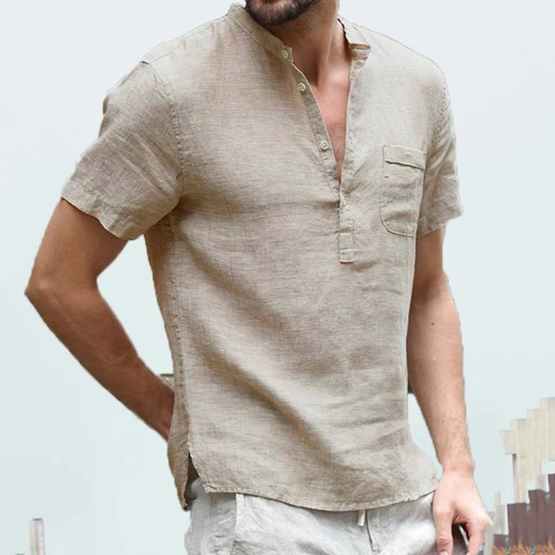 New Men's Casual Short Sleeve Linen ...