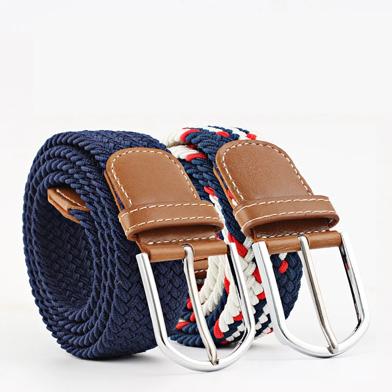 

Casual Canvas Belt Women Adjustable Woven Stretch Waistband Men Alloy Silver Pin Buckle Belt Multi-color optional