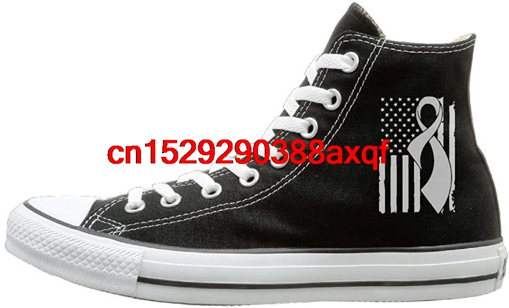 

Womens Mens Fashion High Top Lace Up Canvas Shoe,Lung Cancer Awareness Flag-1 Trainers Sneaker For Men Women