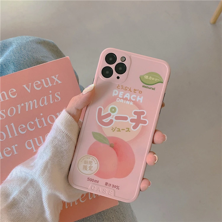 Kawaii Japanese Drink Fruit Peach Phone Case For Iphone 11 Pro Max Xr Xs Max X 7 8 Puls Cases Cute Pink Soft Silicone Cover Phone Case Covers Aliexpress