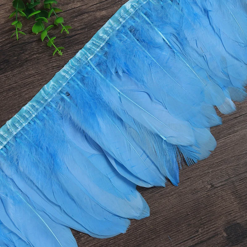 sky blue 4 ярда/лот Многоцветный натуральный белый гусиный пух бахрома гусиное перо планки с атласной лентой лента для юбки - Цвет: sky blue