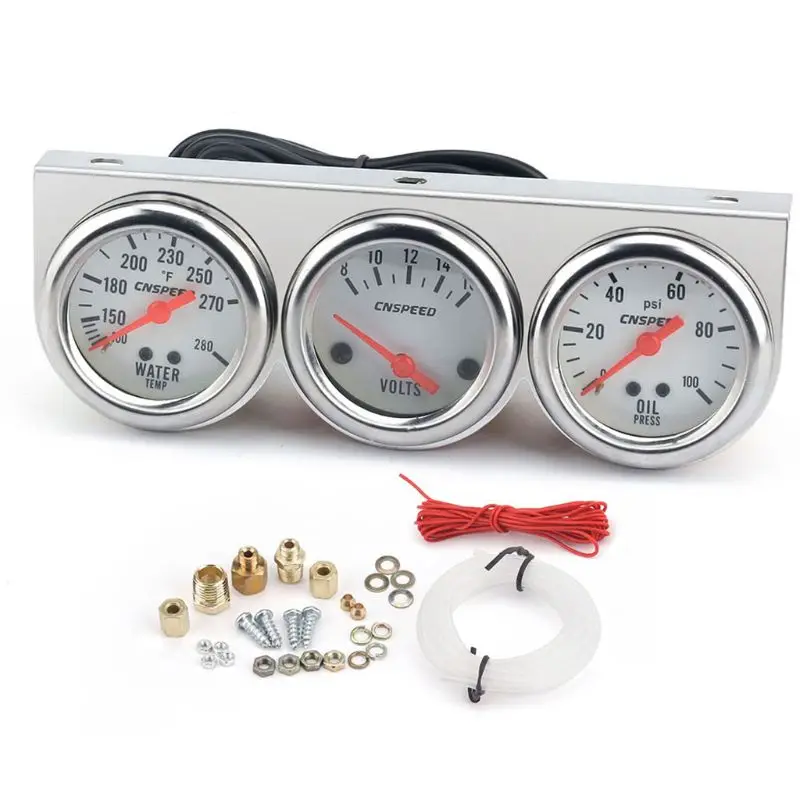 

Universal 52mm Chrome Volt Water Oil Auto Pressure Gauge Set Gauges Kit Parts