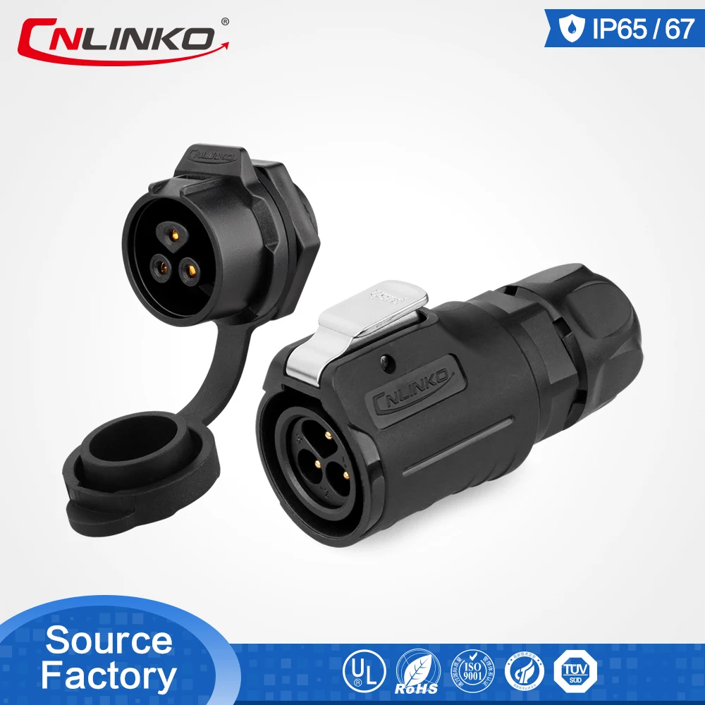 

CNLinko M16 3 Pin Connector Manufacture Supply 10A 3 Pin IP67 Power Connector with Dust Cover
