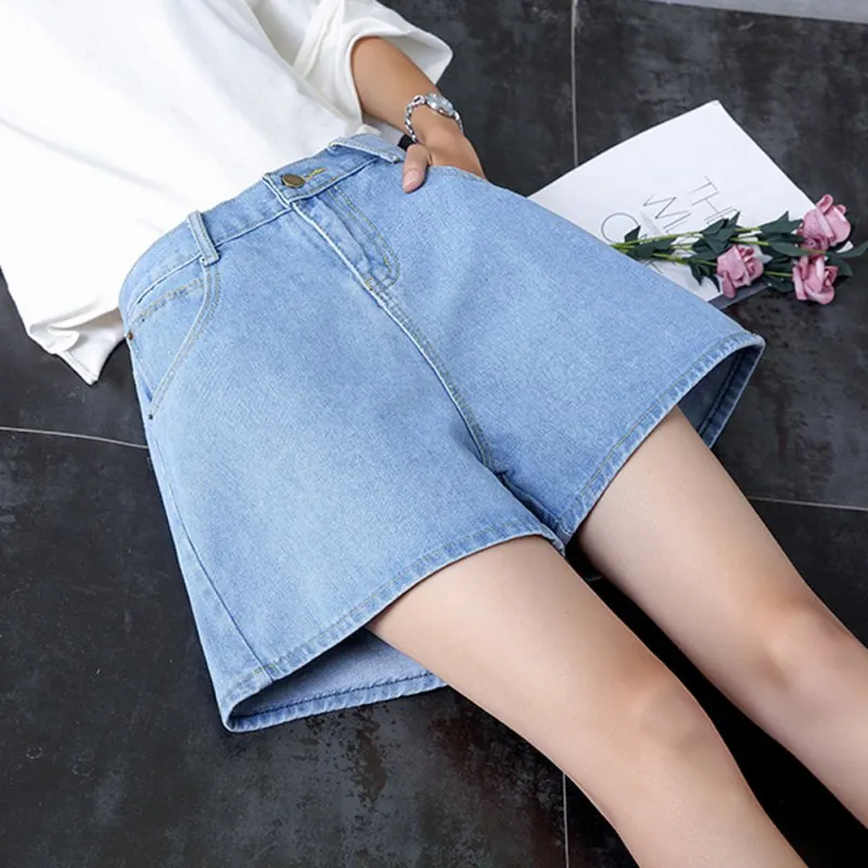 Женские джинсовые шорты 2019 летние с высокой талией однотонные повседневные широкие женские свободные женские шорты женские джинсы с