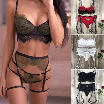 

Women Liguero Sexy Bondage Strap Lingerie Lace Babydoll Open G-String Underwear Nightwear Bra Brief Sets Garter Belt Spandex
