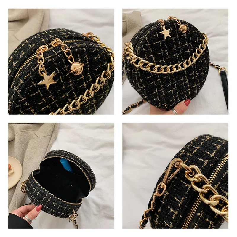 

2019 Autumn And Winter New Style WOMEN'S Bag Ladies' Korean Style Over-the-shoulder Bag Woolen Spiraea Small round Bag Big Small