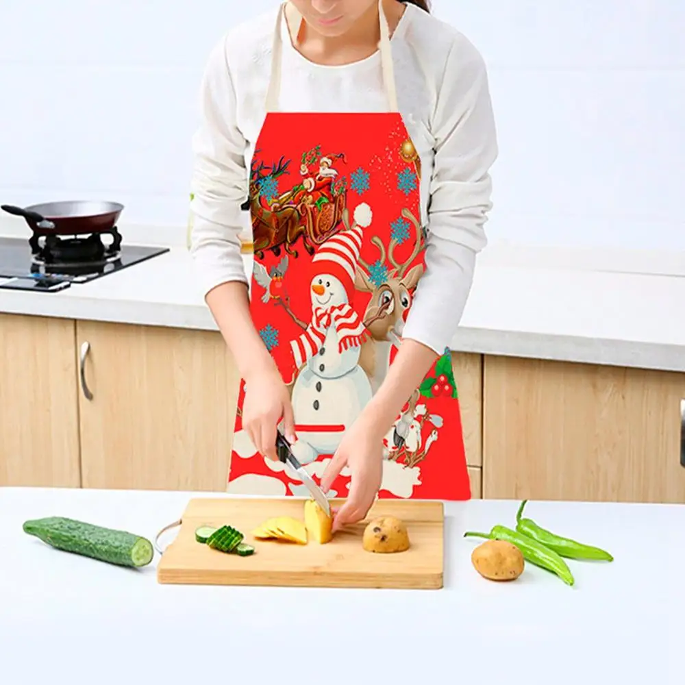 QIFU Christmas Printed Kitchen Apron Kids men women Chef Cooking Aprons Cotton Linen Waist apron Home Cleaning Tools