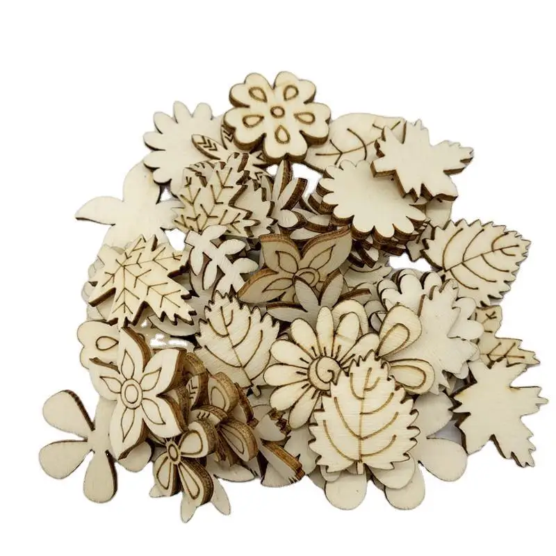 25PCS Wooden Leaves Shaped Crafts Cutouts Wood Slices Hollow Out Wood Pieces Crafts for DIY