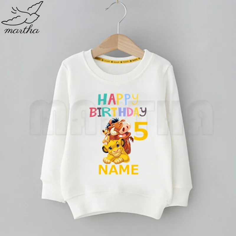 Kids Funny Happy Birthday Lion King Simba Number Print Sweatshirt Solid Color Hoodies Fashion Boys Girls Long Sleeve Sweatshirt