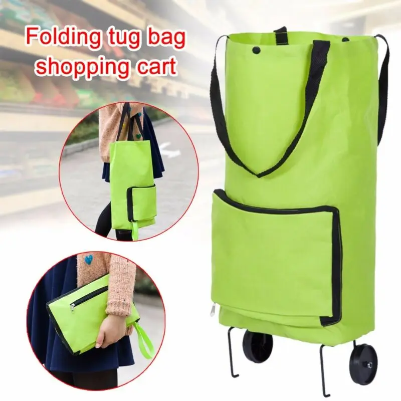 

1*Foldable Trolley Bag Storage Bags Portable Shopping Cart Folding Home Travel Luggage Green Durable