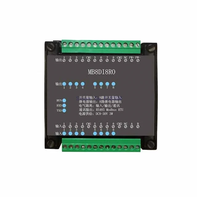 A19-- 8DI/8RO 8 Road digital isolation input 8 road relay digital output data acquisition module RS485 Modbus communication A19-- 8DI/8RO 8 Road digital isolation input 8 road relay digital output data acquisition module RS485 Modbus communication