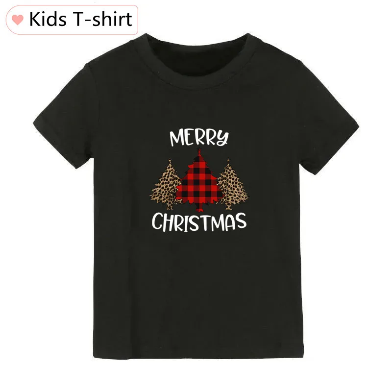 Feliz árbol de Navidad, padre, madre, niños, ropa navideña, algodón negro, manga corta, trajes familiares a juego, camiseta navideña