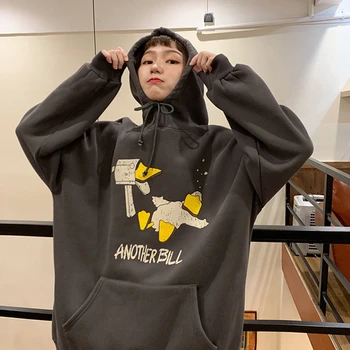 

Women Clothes 2019 New Korean Cartoon Printing Drawcord Hooded Medium Length Plush And Thickened Female Tops