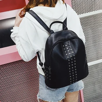 

Rivet Decorated Women's Backpack Fashion Punk Style PU Leather Student School Bag Outdoor Travel Backpack