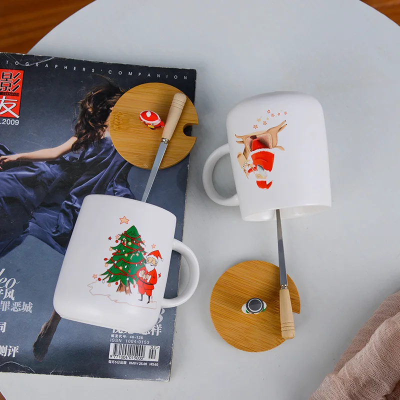 Счастливого Рождества кружка чашка керамическая Санта Крышка для кофейной чашки 400 мл с ложкой Милая чашка в форме снеговика забавная чашка для пары подарок