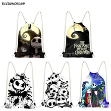ELVISWORDS Кошмар перед Рождеством печатные сумки настроить логотип шнурок Backparks дорожная сумка хозяйственная сумка подарок для подростков