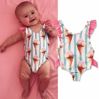 

1-4 Years Baby Girls Swimsuits Infant Kids Baby Girls Ice Cream Print Swimsuit For Girls Swimwear Children Swimming Suit
