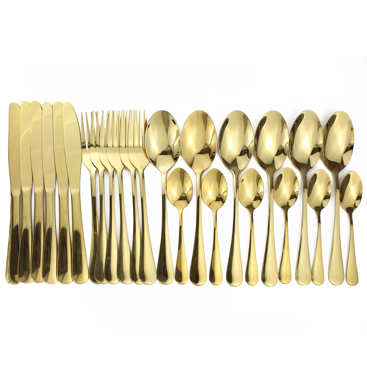 24 шт золотой набор посуды 18/10 нержавеющая сталь набор посуды нож вилка ложка столовые приборы набор посуды для мытья в посудомоечной машине набор столовых приборов - Цвет: Gold