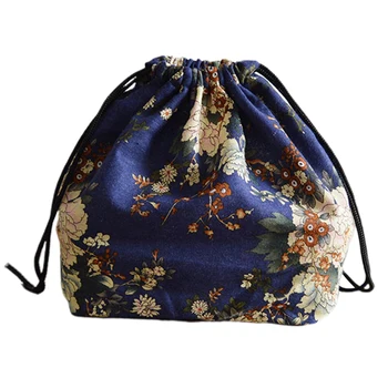 

Pouch Japanese Style Lunch Bag Storage Travel School Picnic Portable Box Students Bento Drawstring Printed Cotton Linen