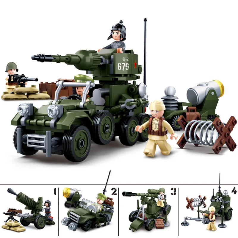

World War 2 Blocks Military Weapon Bricks Compatible WW2 Tank Aircraft Truck Army Car Soldiers Building Blocks Kids Toys 0679