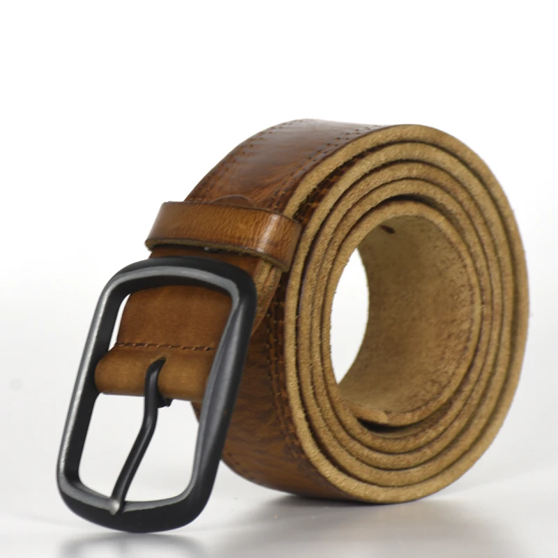 Tanie Nowy crazy horse skórzany pasek dla mężczyzn skóra bydlęca męskie paski skórzane vintage jean pasek brązowy kolor 130 cm stringi instrukcja