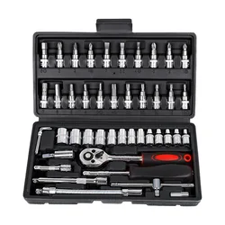 Jeu de clés à cliquet à douille pour réparation de voiture, 46 pièces, tournevis, Kit de travail des métaux, outils de quincaillerie 
