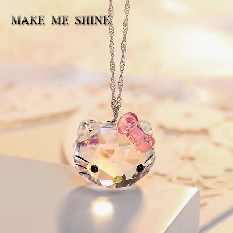 

Cute from SWA Cartoon Cat Pendant Hello Kitty Necklace Female Clavicle Chain Crystal Pendant Girls Jewelry gift