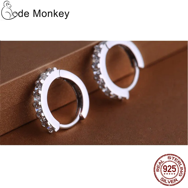 CodeMonkey 100% Real 925 Sterling Silver Crystal Circle Earring For Women Making Jewelry Gift Wedding Party Engagement E024