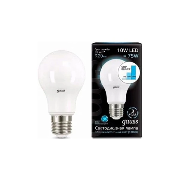 Лампа GAUSS LED 10 W E 27 4100 K с функцией ступенчатого диммирования 102502210 S|Новизна