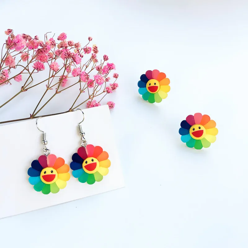 

Best Friends Lovely Colorful Sunflower Drop Earrings Fashion Cute Frosted Smiling Face Sun flower Earrings For Women Jewelry