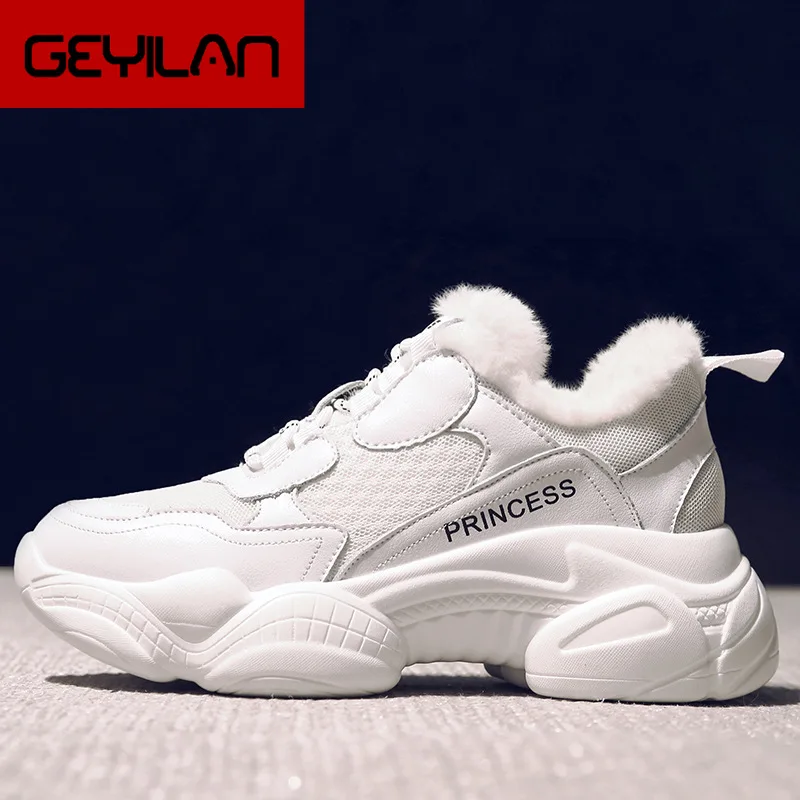 

SWYIVY Chunky White Sneakers Women Casual Shoes Women Sneakers 2019 Warm Winter Fashion Leather Platform Snow Ladies Shoe Plush