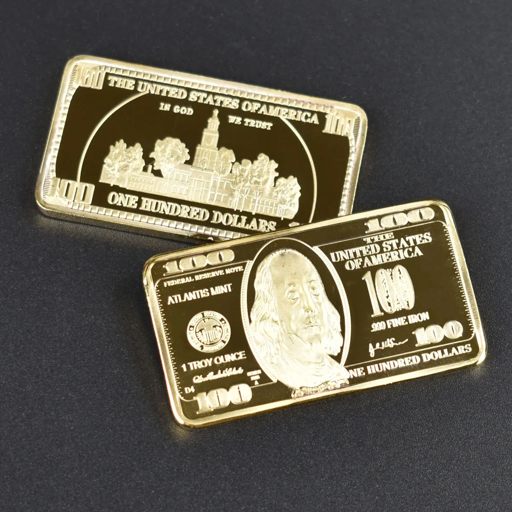 Позолоченные долларов памятные 100 долларов США металлическая монета золотые слитки золотой слиток антикварная коллекция
