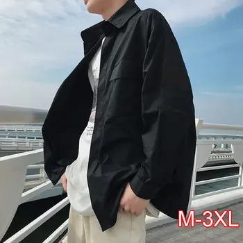 

2020 Spring Summer Korean Pocket Designed Thin Oversize Men's Black White Casual Shirt Blouse